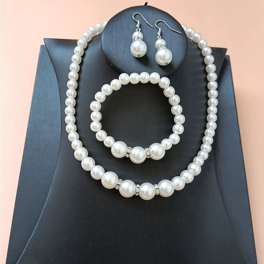 Wedding jewelry Korean fashion wedding banquet jewelry Radiant rhinestone silver-plated imitation pearl necklace earrings