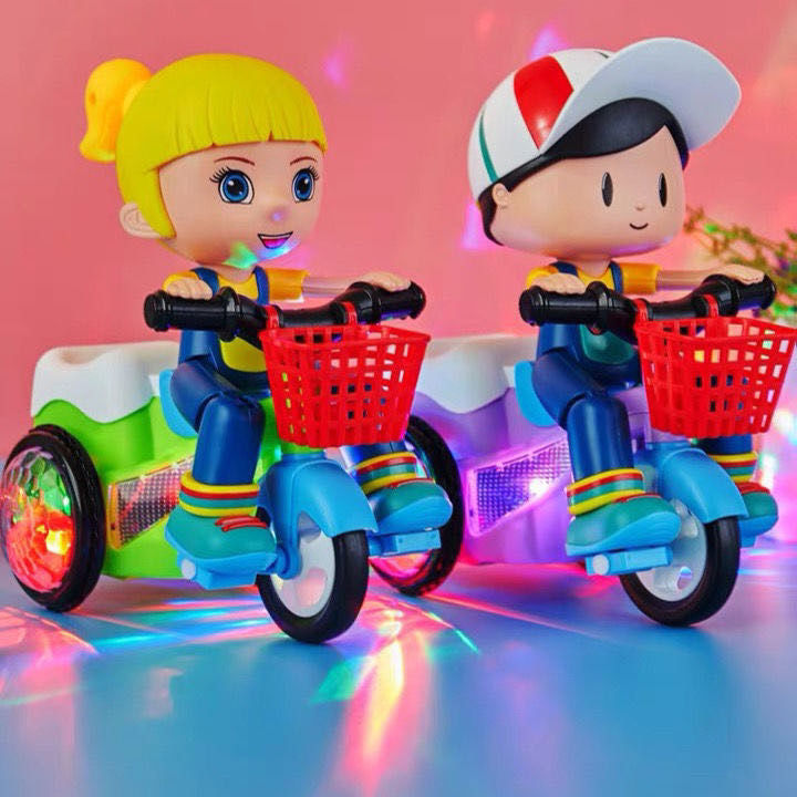 Baby electric toy car stunt tricycle rotating children's lights music universal wheel boy jitterbug 1-3 years old